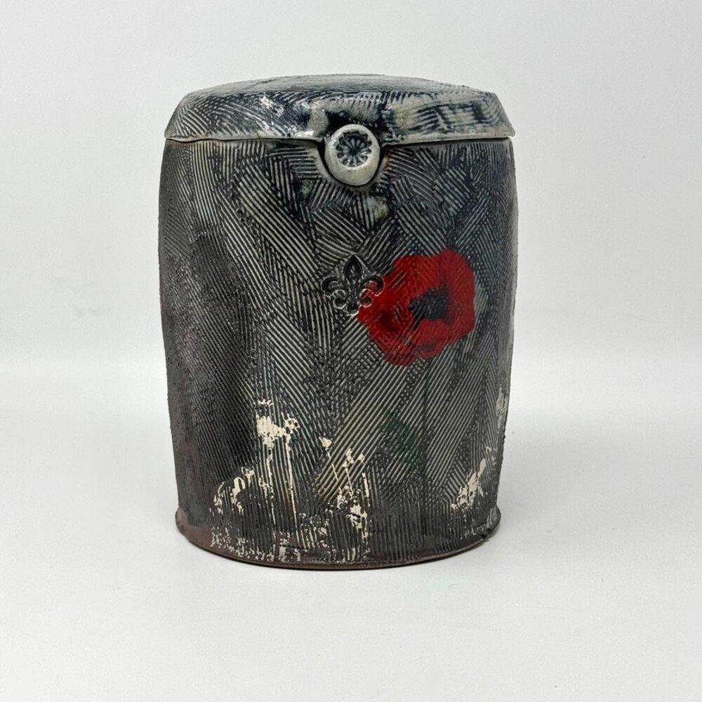 J Rothshank Studio Art Pottery Soda Fired Lidded Earthenware Textured Poppy